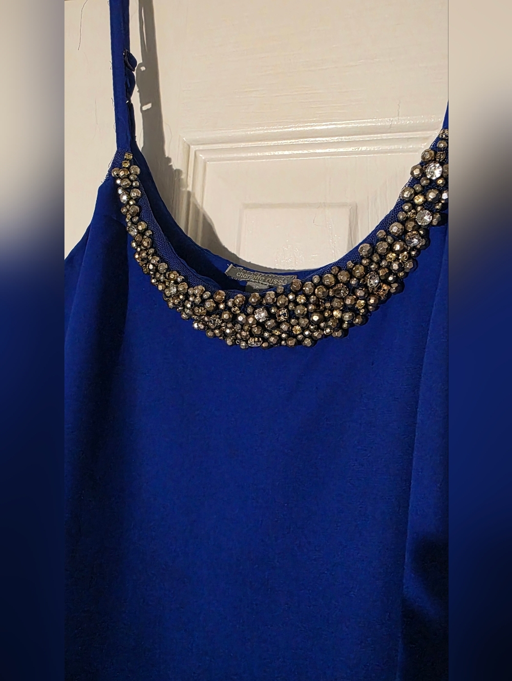 Charlotte Russe Electric Royal Blue Beaded Trim Spaghetti Strap Tank Small - Picture 4 of 11